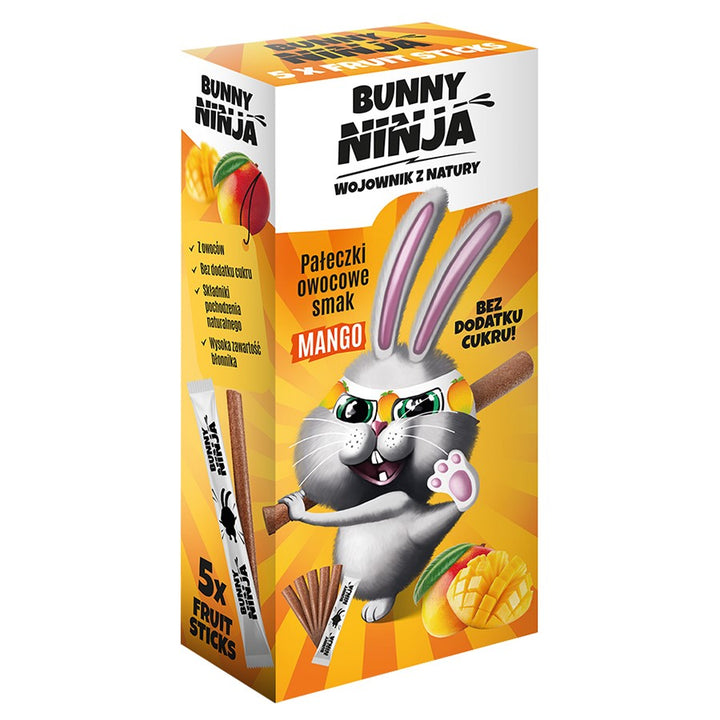 Lazdelės formos vaisių užkandžiai su mangų skoniu Bunny Ninja, 5x10g