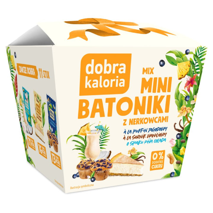 Mini anakardžių batonėliai (mėlynė + sūrio pyragas + pina colada) Dobra Caloria, 187g