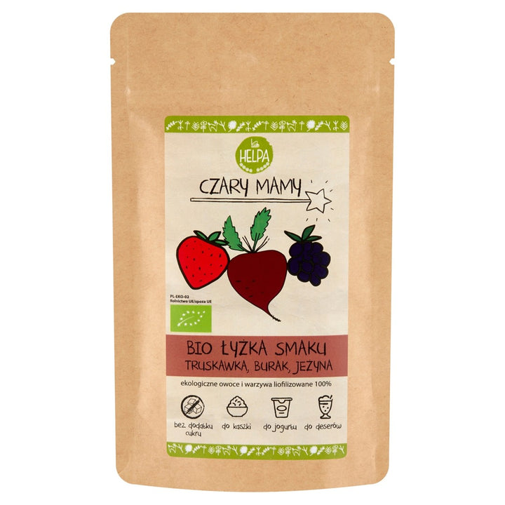Šaukštas skonio braškių, burokėlių, gervuogių Helpa BIO, 40g