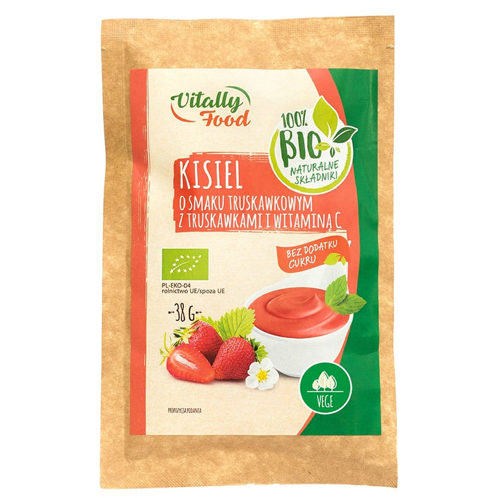 Braškių skonio želė su braškėmis ir vitaminu C be pridėtinio cukraus Vitaly Food BIO 38g