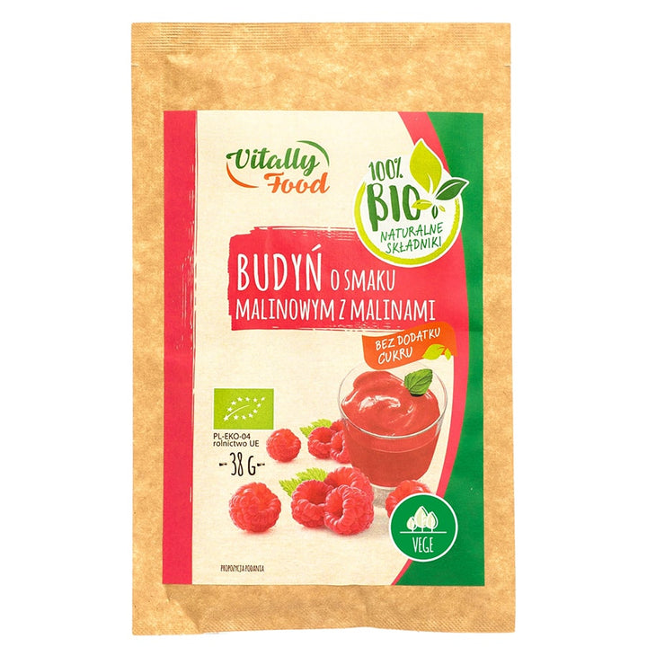 Aviečių skonio pudingas su avietėmis be pridėtinio cukraus Vitaly Food BIO, 38g