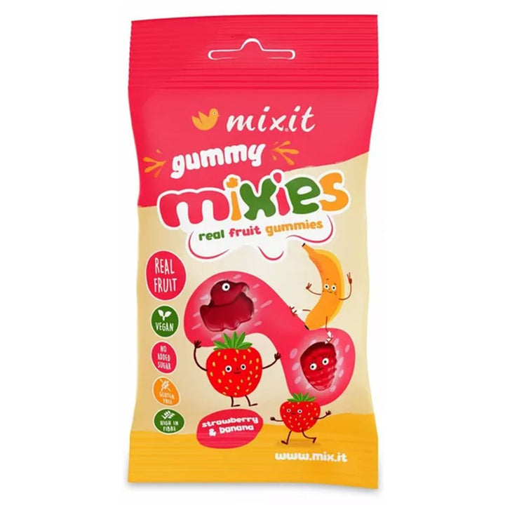 Fruit Mixies - natūralios braškių ir bananų skonio drebučiai Mixit, 35g